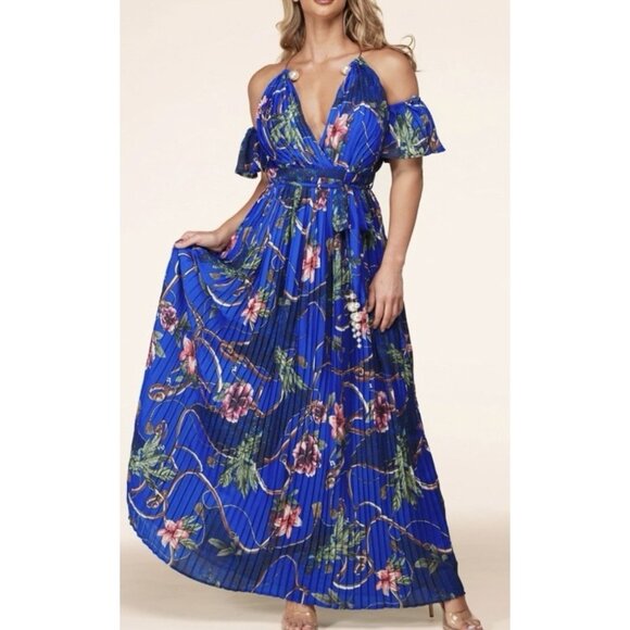 Latiste Dresses & Skirts - Latiste  Floral Print Maxi Dress Accordion-Pleated  Chiffon Sleeve Size 1X